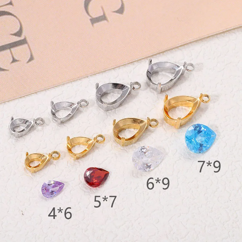 

5pcs Titanium Steel Empty With Loops Metal Claw Setting Teardrop Zircon Bezel Pendants DIY Jewelry Making Charms Accessories