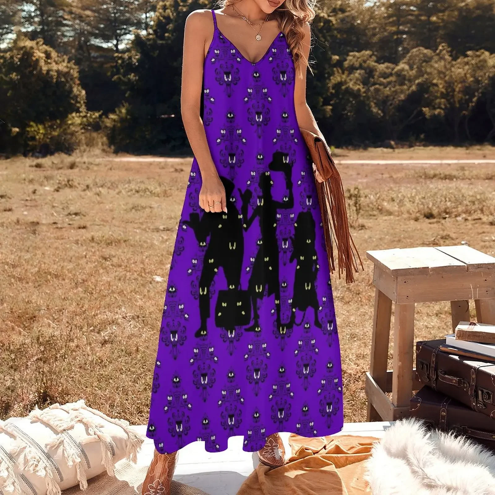 Hitchhiking Ghost Wallpaper Vestido Sem Mangas, Vestidos de Festa Feminina, Roupas Femininas