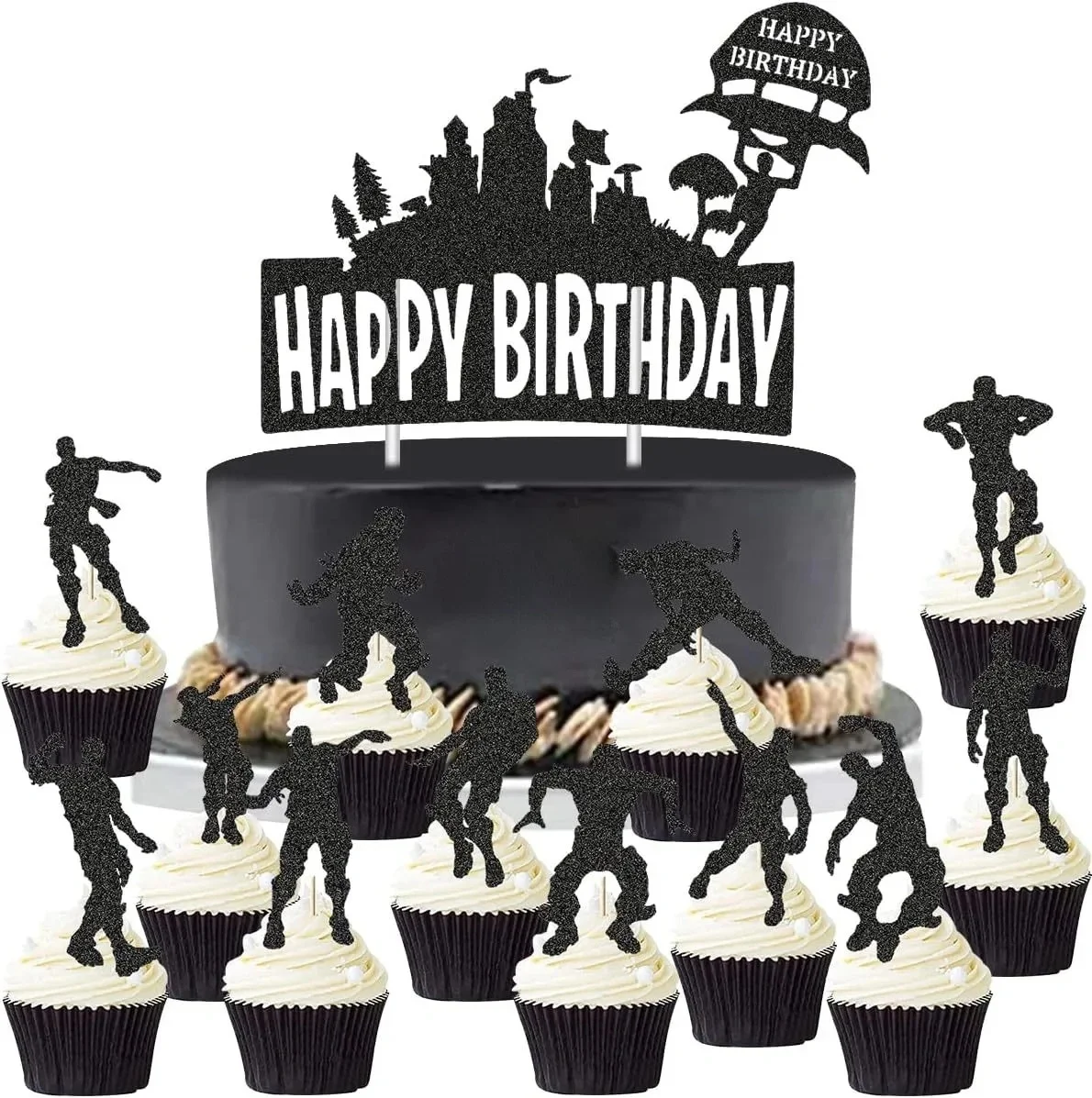 

25pcs Fortnite Themed Birthday Party Decoration Cake Topper Family Party Cake Decoration Halloween Christmas