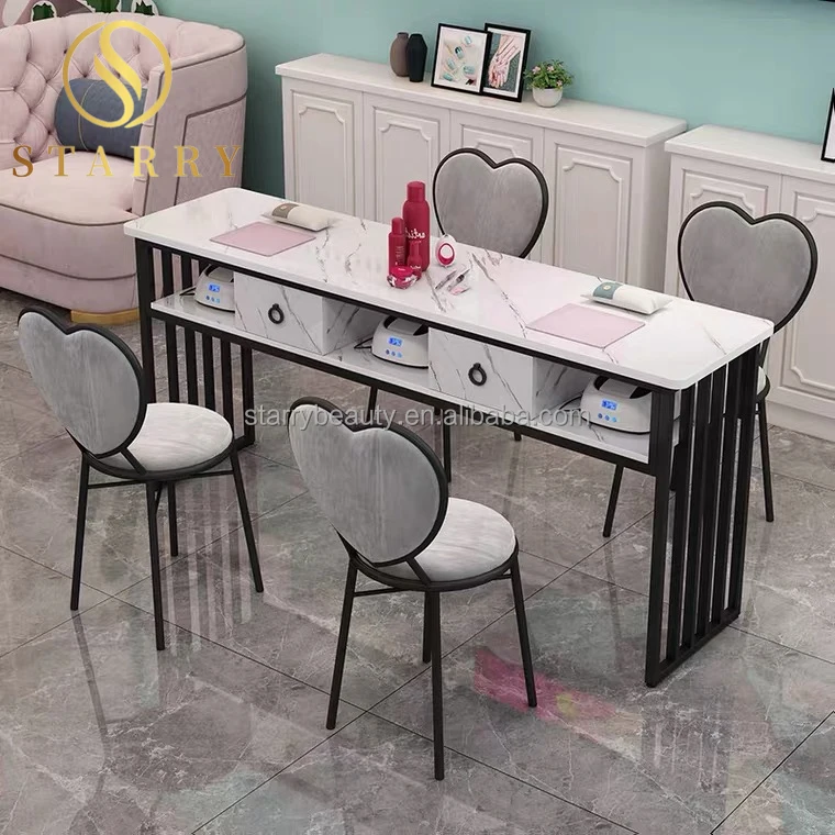 High-end iron marble manicure table and chair white pedicure manicure table