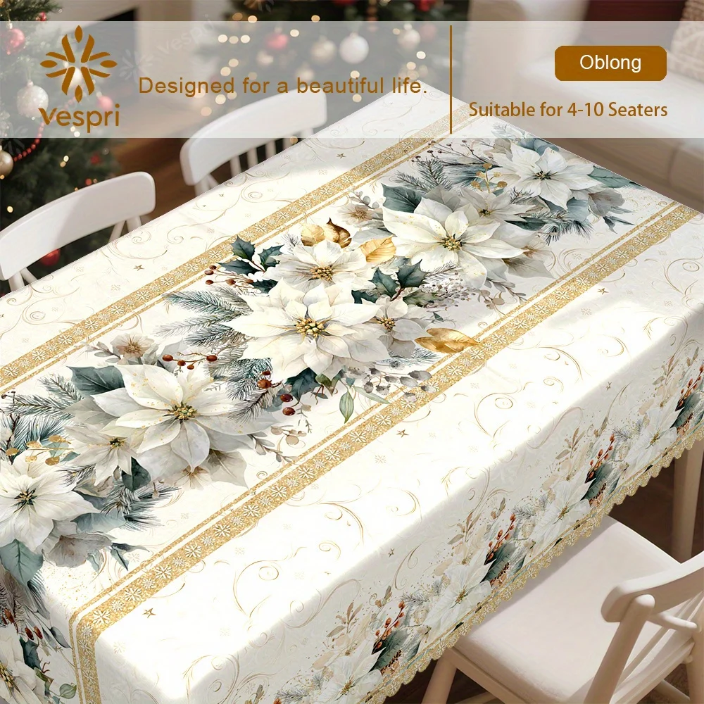 Marble, wood-grain tablecloth, white and green decorations, flowers and checks.