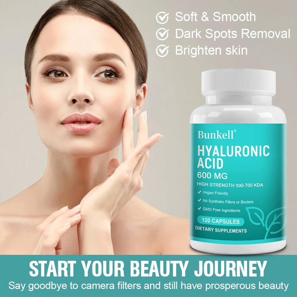 

Hyaluronic Acid Capsules - for Skin Health, Skin Moisturizing, High Dose,GMO-Free and Additive-Free