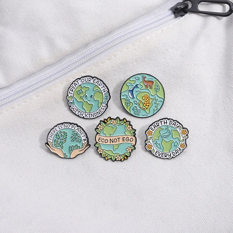 Eco Not Ego Brooch Enamel Pins Custom Protect The Earth Environment Brooches Treat Our Earth With Kindness Lapel Badge Jewelry