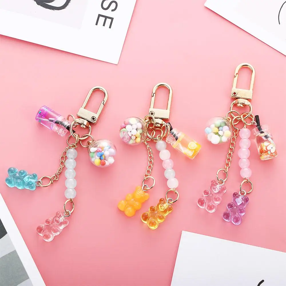 Cute Girls Women Floating Fruit Candy Acrylic Bear Key Chain Key Ring Fashion Accessories Keyholder