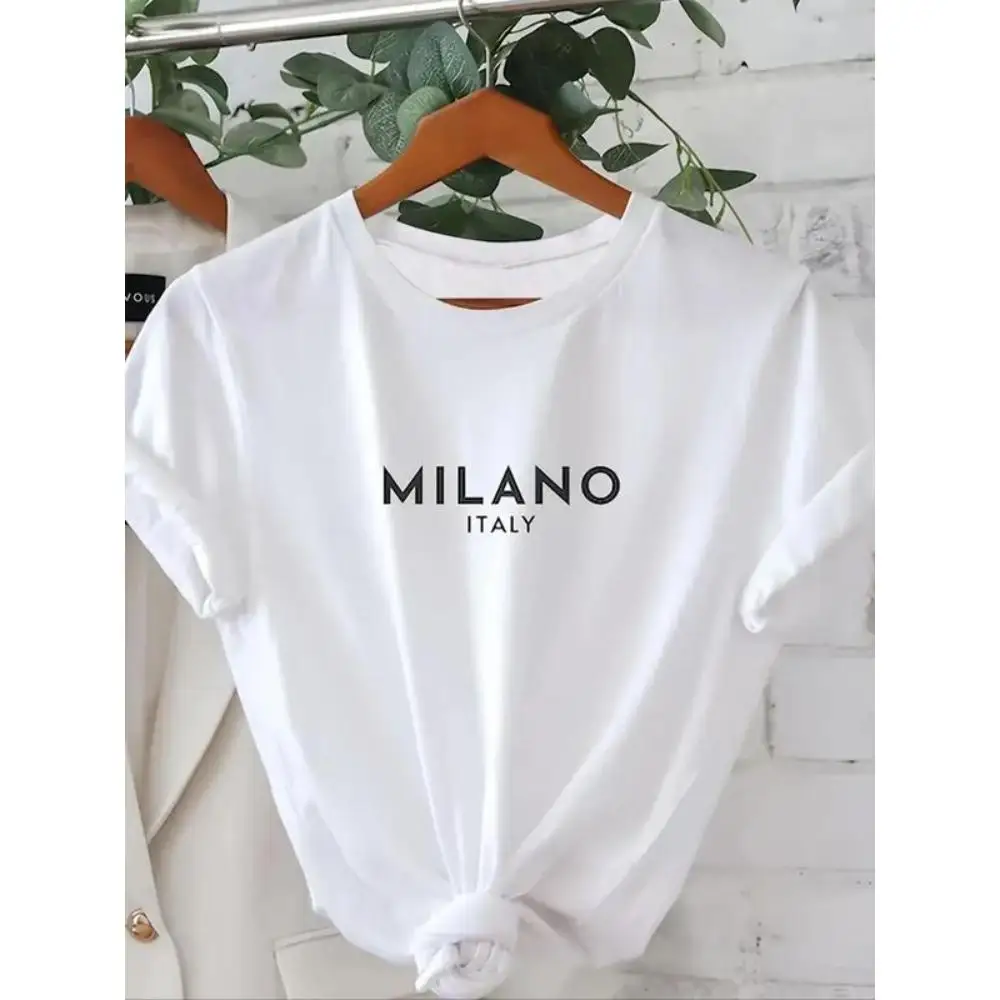 

MILANO ITALY Graphic T-Shirt Women’s Minimalist Casual Cotton Tee for Summer Streetwear, Vacation or Everyday Outfit