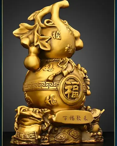 Feng Shui Copper Gourd Ornament Toad Hundred Blessings Gathering Living Room Entrance Shop Decor