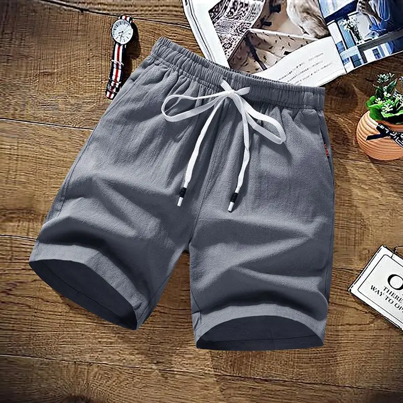 Big Size 9XL Summer Linen Casual Shorts Essentials Solid Elastic Waist Pocket Loose Casual Versatile Sports Beach Short Pants