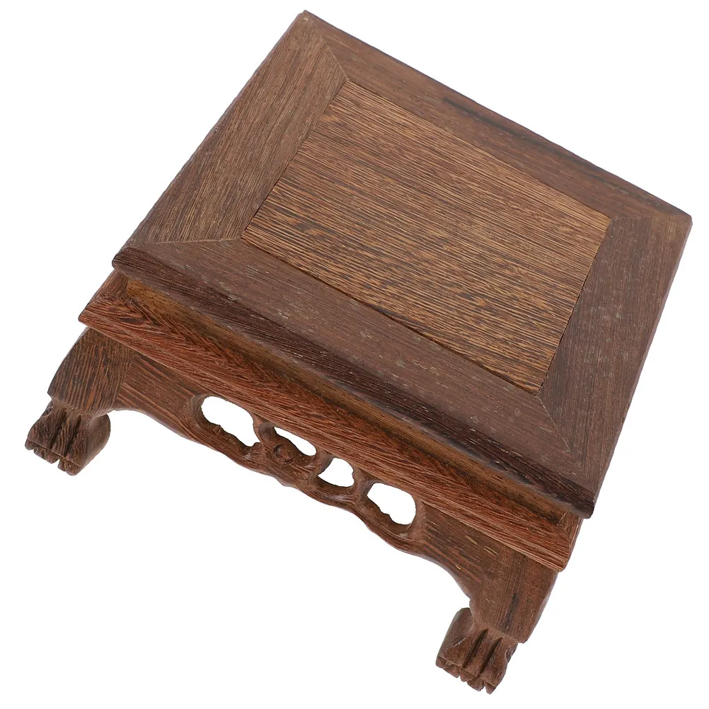 Carved Wooden Pedestal Vintage Rectangular Display Stand Decorative Vase Buddha Plant Holder Home Decor