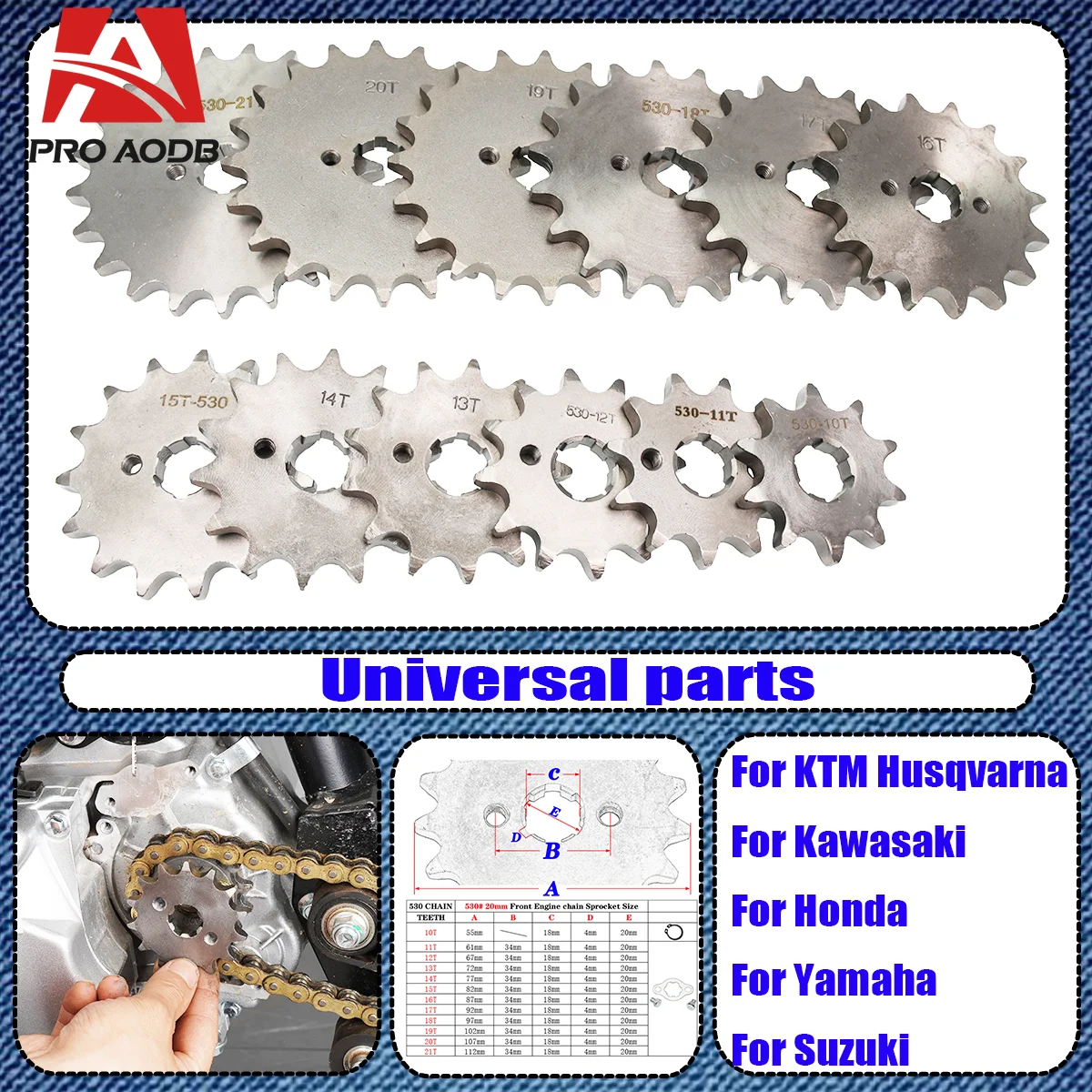 

Front Engine Sprocket 530# 20mm 10T-19T For Honda Lifan ZongShen YCF ATV Quad Dirt Pit bike Buggy Go Kart Moped Buggy Scooter