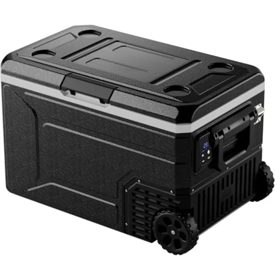Portable 12V/24V DC 100240V AC Refrigerator for Truck, RV, Camping, Travel 69-Quart Electric Cooler with Wheels, Stainless Stee