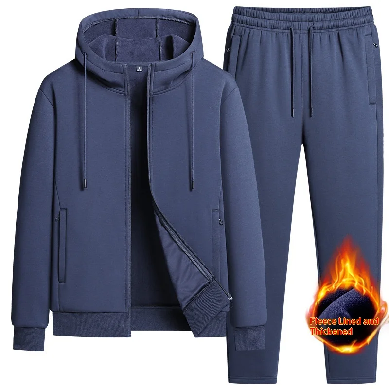 

2025 New Men's Sherpa Fleece Tracksuit Set Hooded Zipper Jacket Joggers Winter Warm Running Sportswear Outfit Men's Sports Suit