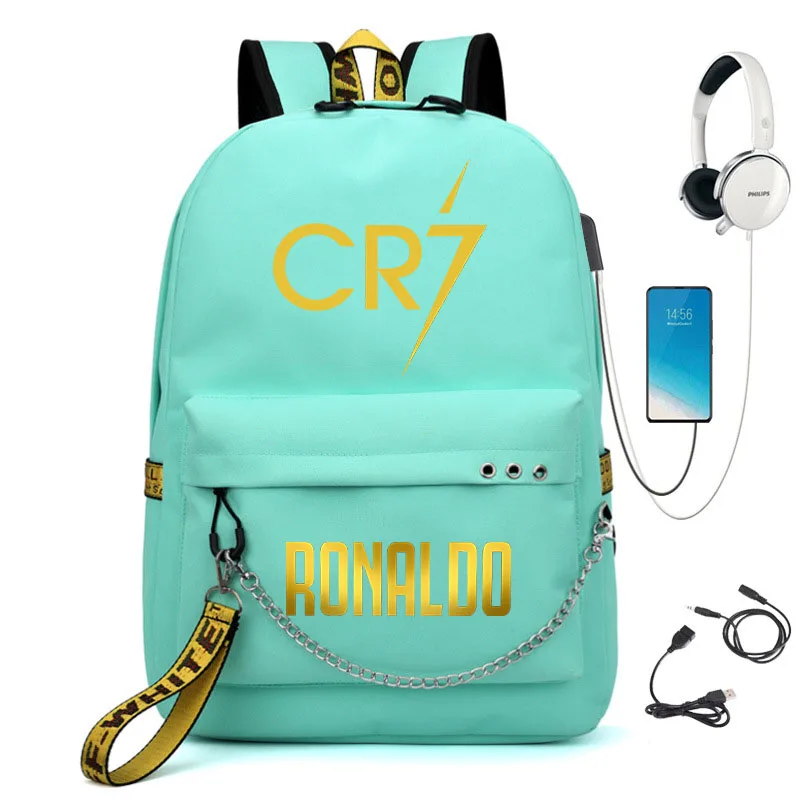 Ronaldo backpack teen student school bag usb computer  outdoor travel leisure bag