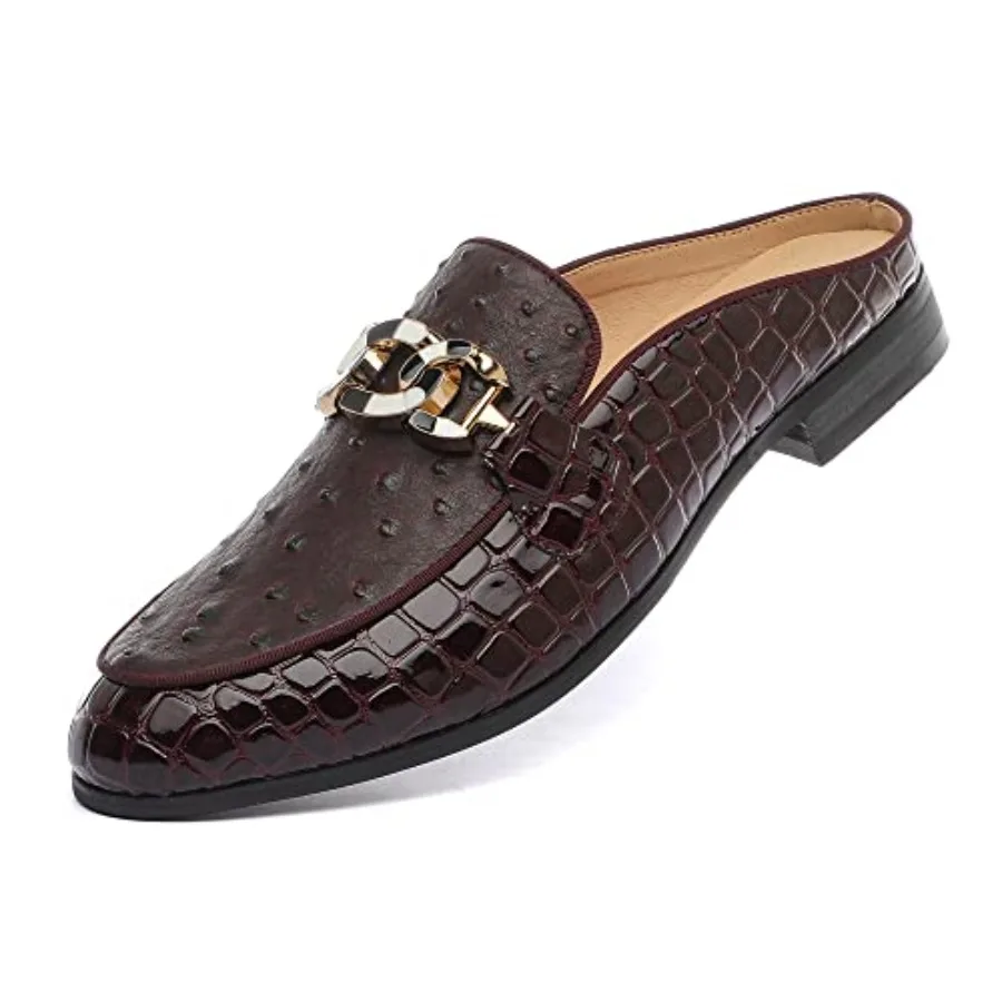

Men's Slip-on Mule Sandals Loafer with Gold BuckleFashion Leather Formal Wear Casual Backless Dress Slippers