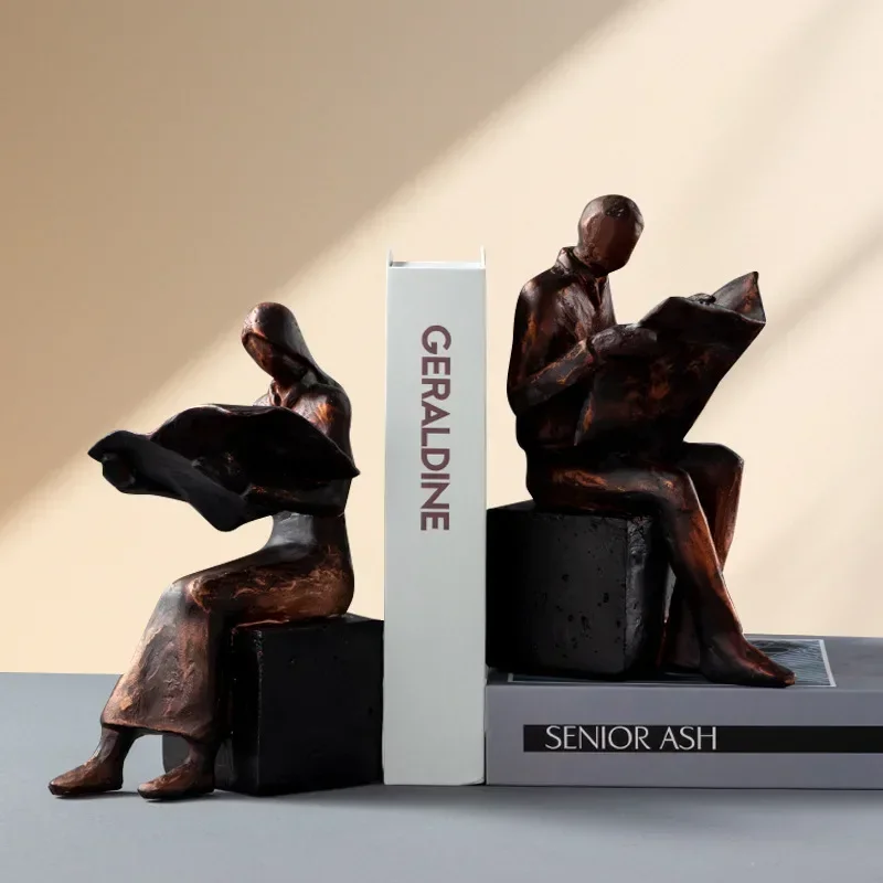 Reader Sculpture Bookends Sculpture Abstract Character Resins Crafts Statue Desk Decoration Figures Statuette Nordic Home Decor