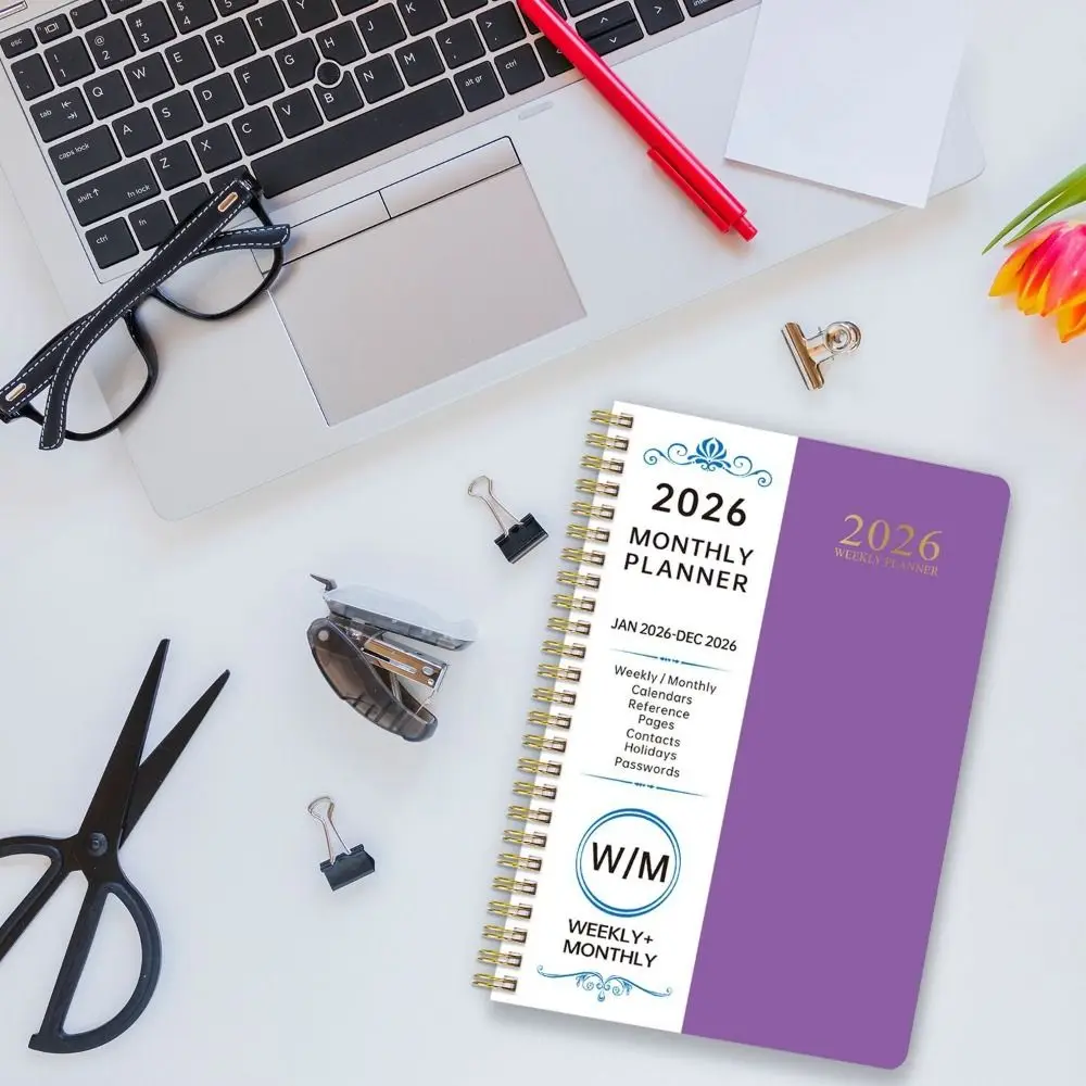 Indice Tag 2026 Planner Notebook Formato A5 Design semplice Piano giornaliero Programma Orologio con rilegatura a spirale nella funzione Diario a spirale Libro