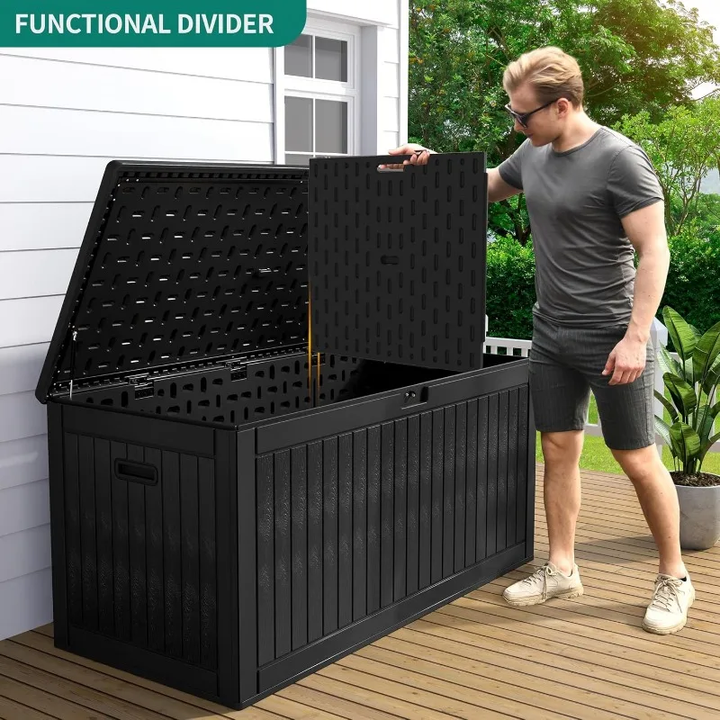 260 Gallon Double-Wall Deck Box with Divider & Side Handles, Outdoor Large Storage for Patio Furniture Cushions, Garden