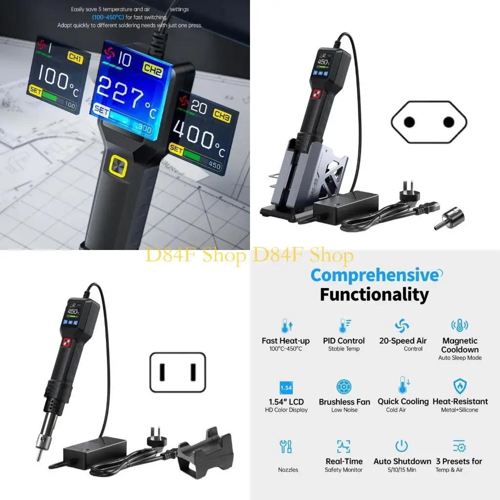 D84F Portable Hot Air Blower 550W Hair Dryer with LCD Digital Display Soldering Welding Rework Station Desoldering Equipment