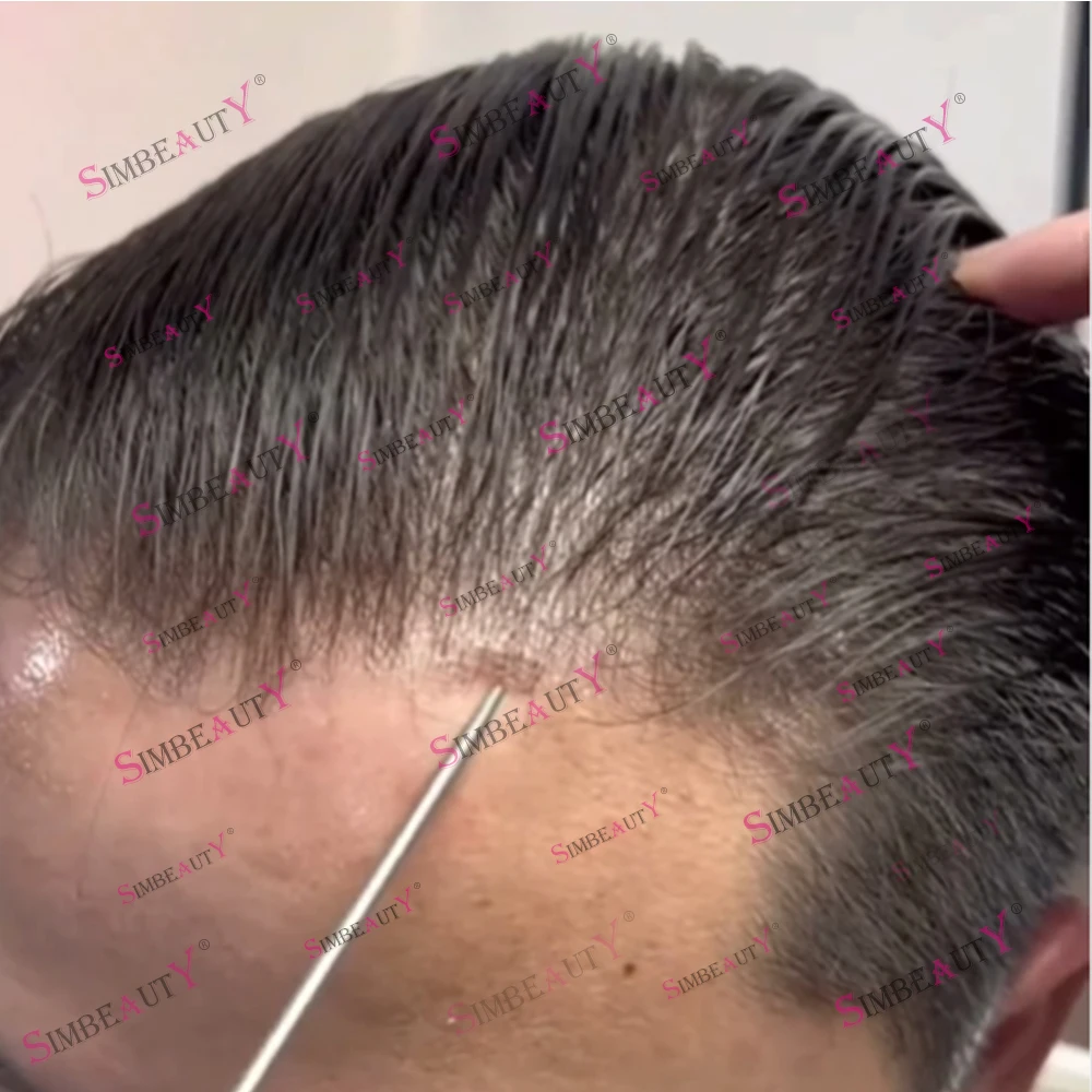 Natural Hairline 0.02mm Super Thin Skin Invisible Base Men's Toupee 90% Density Grey Male Human Hair Capillary Prosthesis System