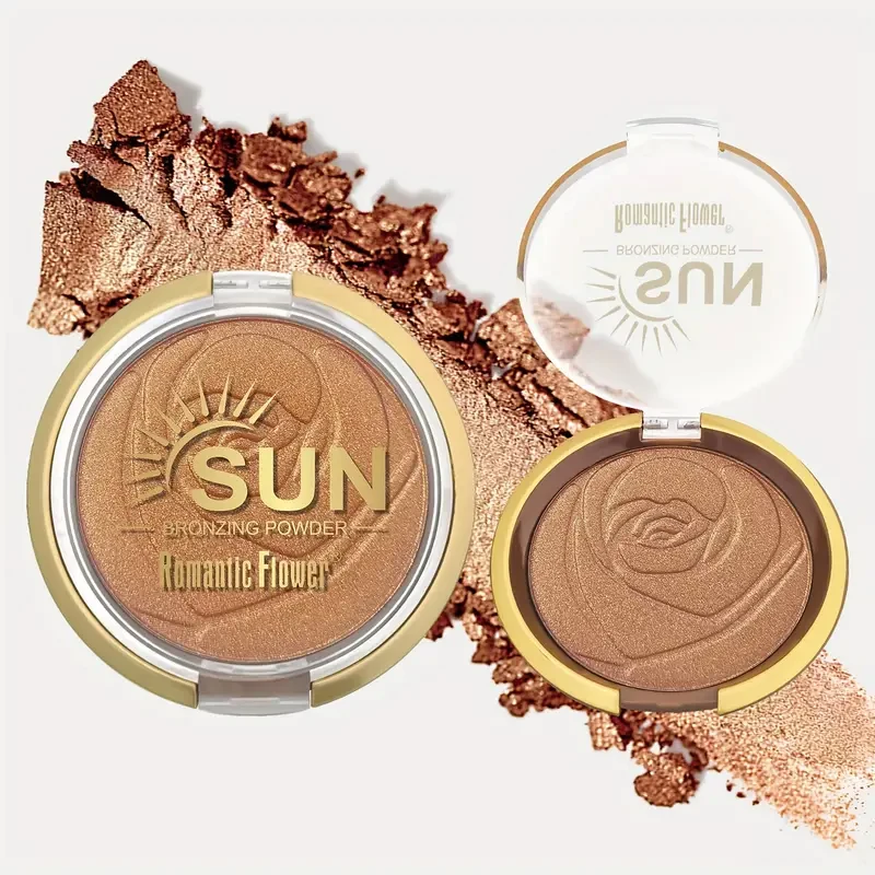 Romantic Flower Bronzing Powder For Dark Skin - 3 Colors, Shimmer Waterproof Face Makeup Highlighter, Medium Coverage, Suitable