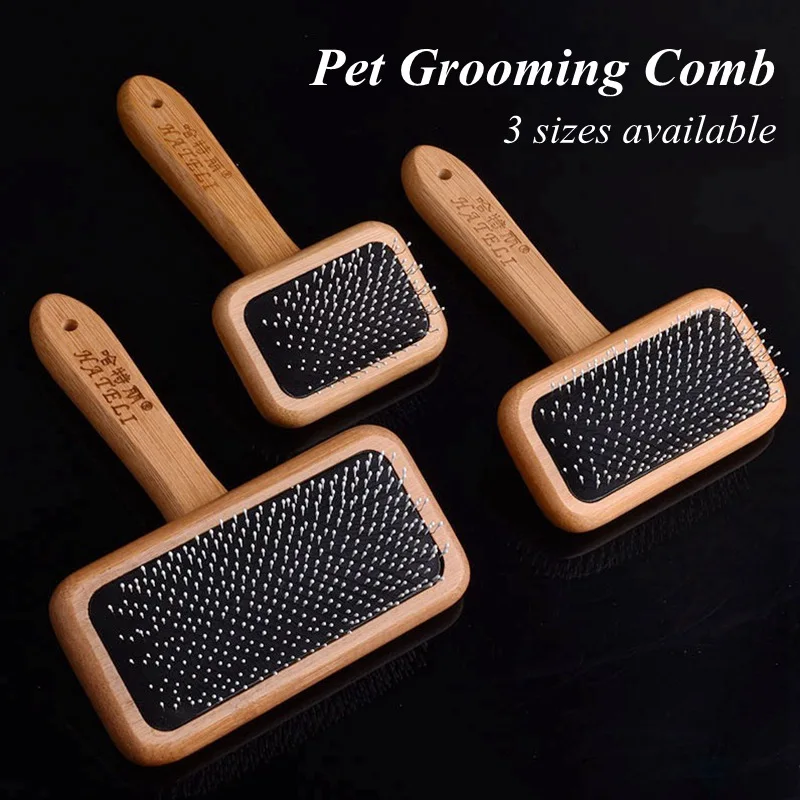 Pet Comb Natural Bamboo Handle Stainless Steel Hair Brush Dogs Cats Pets Grooming Accessories Tools Puppy Combs Cleaning Brush
