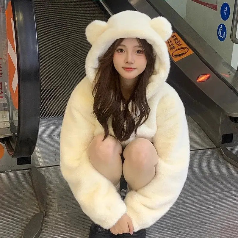 

Пальто из искусственного меха с воротником, женские зимние вьющиеся пальто для пилотов, удобные, с диагональной накидкой, для похудения, реглан, модные женские базовые модели в корейском стиле