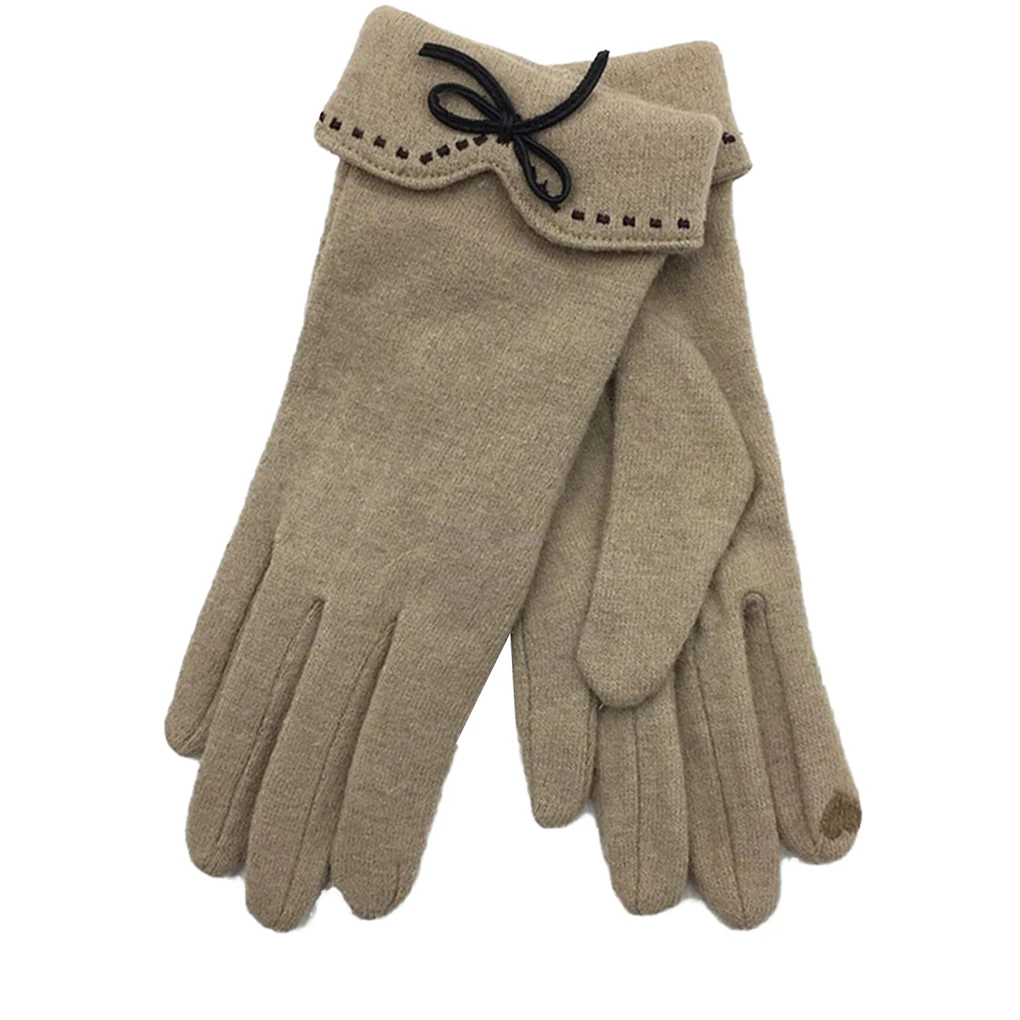 1 Pair Women Girls Cashmere Gloves Bowknot Touch Screen Gloves Winter Riding Texting Mittens