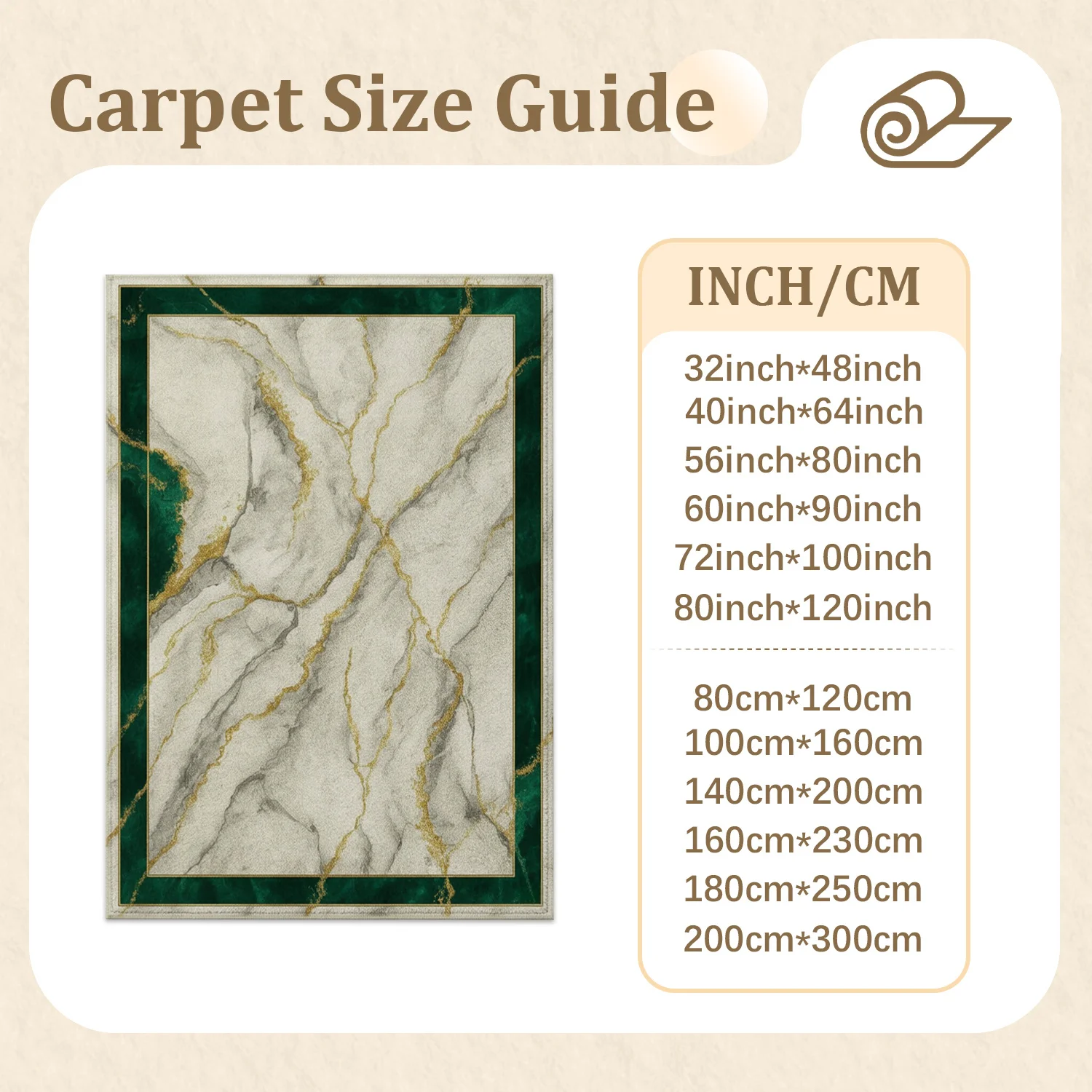 Large Indoor Area Rug, Soft Velvet Low Pile Rug with Non-Slip Dotted Backing, Machine Washable, Marble Pattern with Emerald Green Border and Gold Veining, Ideal for Living Room Bedroom Decor