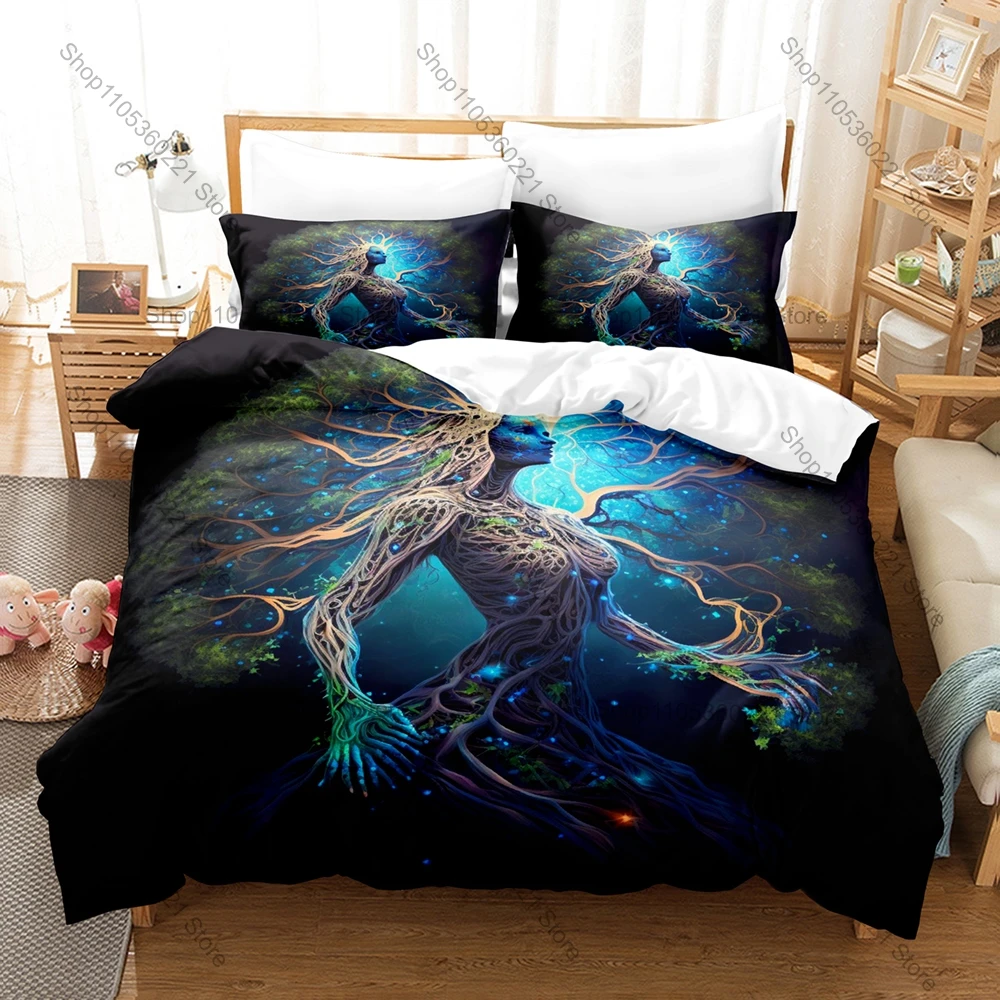 Hippie Boho Planet Nature Glow Under Blacklight Poster Duvet Cover Set 1 Quilt Cover 2 Pillowcases For Festival Lovers