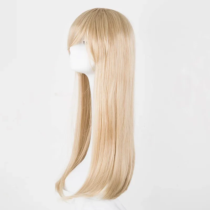 Long Wavy Wig Synthetic Heat Resistant Inclined Fringe Bangs Blonde Hair Costume Peruca Party Salon Women Hairpiece