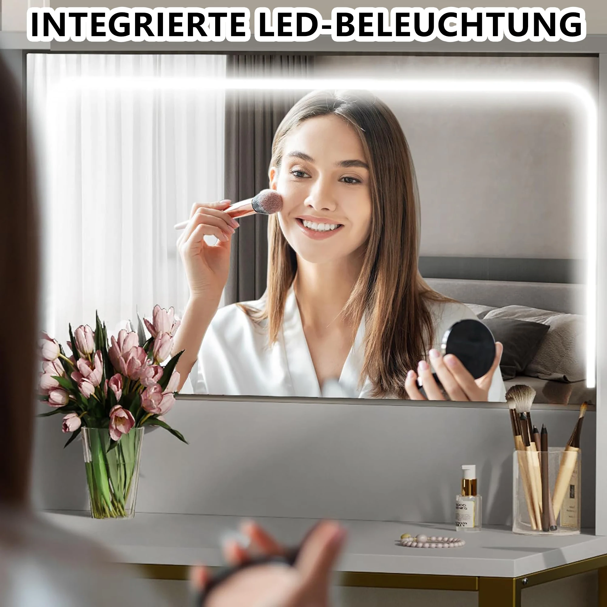 Rosahqnda LED-Beleuchtung Schminktisch mit einstellbarer Helligkeit Schminktisch mit Spiegel Kosmetiktisch mit Schubladen – Detail 34