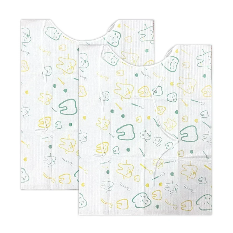 

NIGF 100 Units/Pack Disposable Dental Bibs with Individual Ribbons, Blue Waterproof Leaves