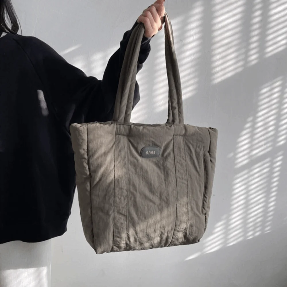 

Fashion Large Capacity Women Puffer Tote Bag Soft Cotton Padding Handbag Casual Korean Style Nylon Shoulder Bag Shopping