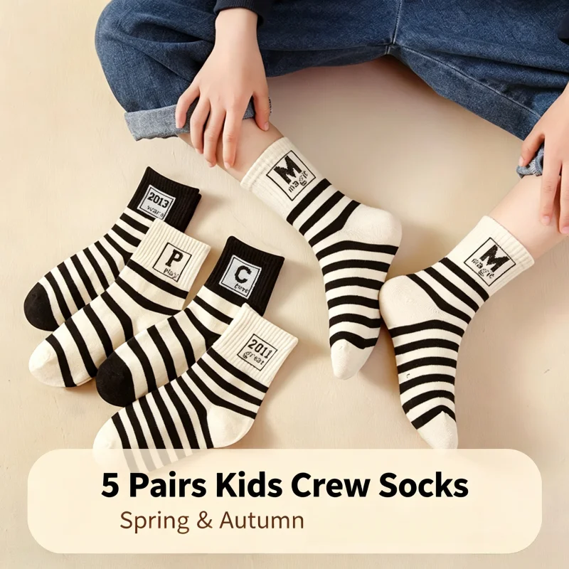 Autumn Children's Socks Little Big Boys Cotton Socks Baby Cartoon Pattern  Sock 5 Pairs/bag