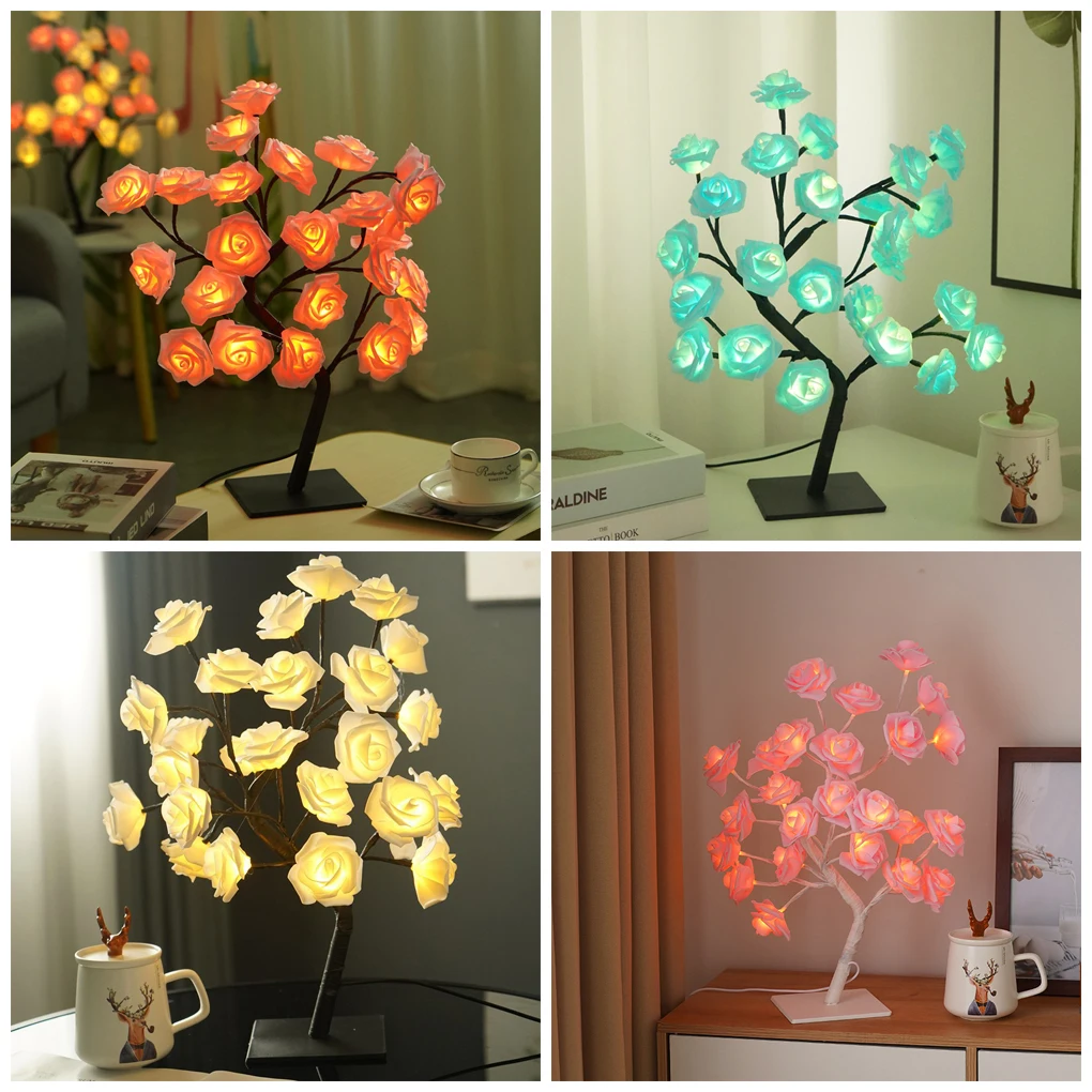 Lighted Artificial Bonsai Tree Lights Colorful Rose Tree Lamp With Remote Control Lighted Colorful