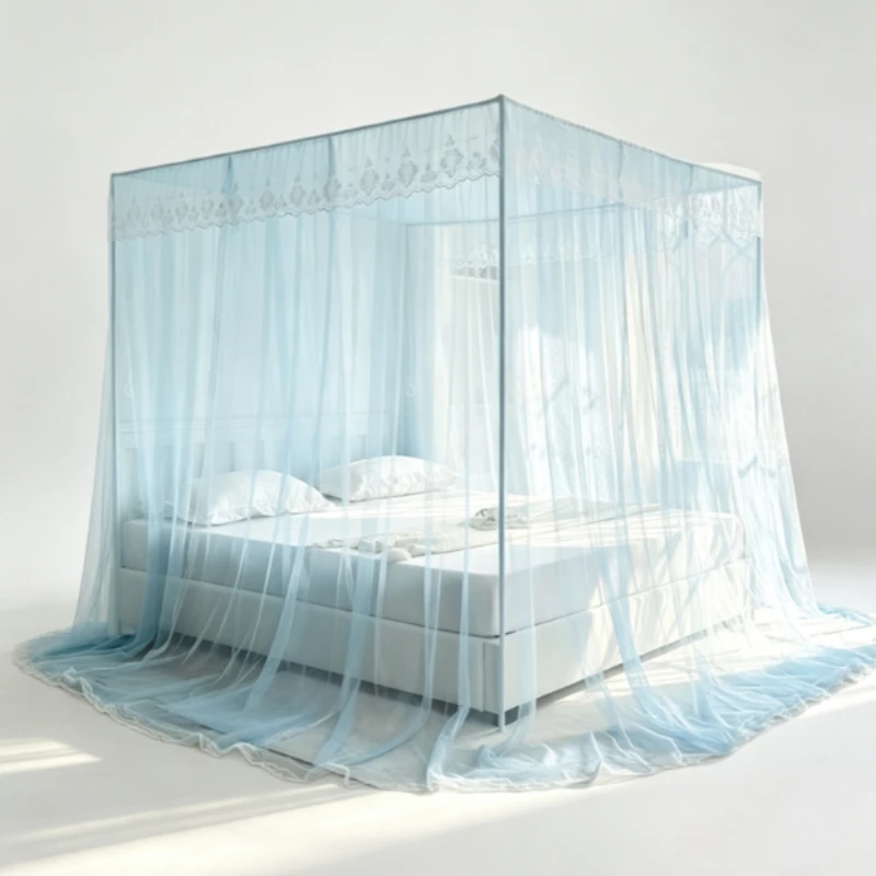 Square Lace Mosquito Net with 3-Door Zipper, Fits 1.5m/1.8m Beds,Frame & Anti-Fall Design for Home Use