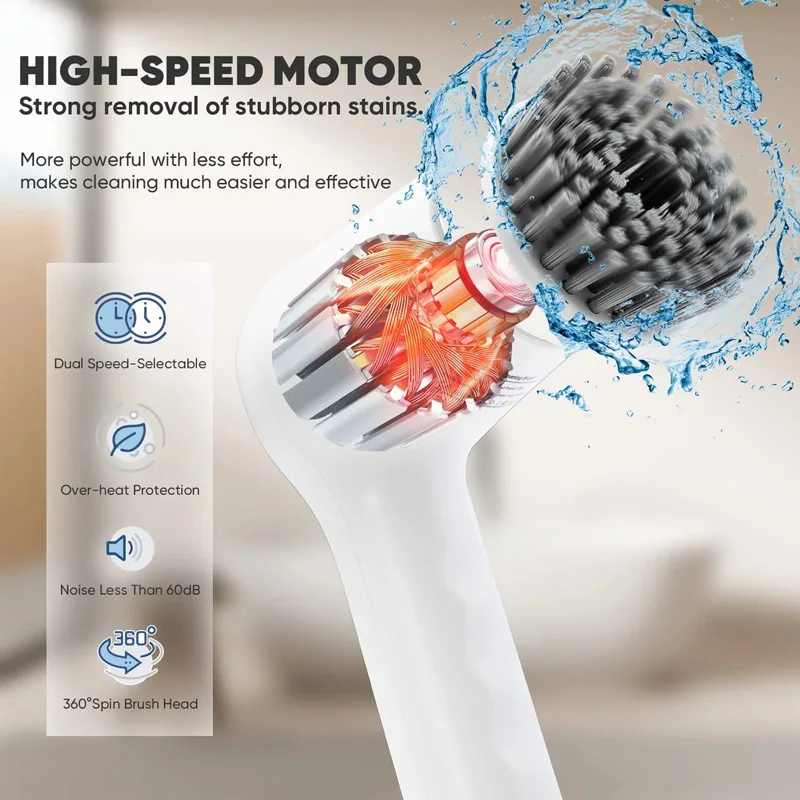 Electric Spin Scrubber Power Scrubber Cordless Cleaning Brush Shower Scrubber for Bathroom Floor Car Wheel Tub Tile 4 Heads