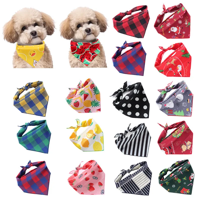 

Cute Pet Drool Bibs - Plaid Cat Bandana & Small Dog Triangle Towel - Absorbent Saliva Bib Accessories for Messy Eaters