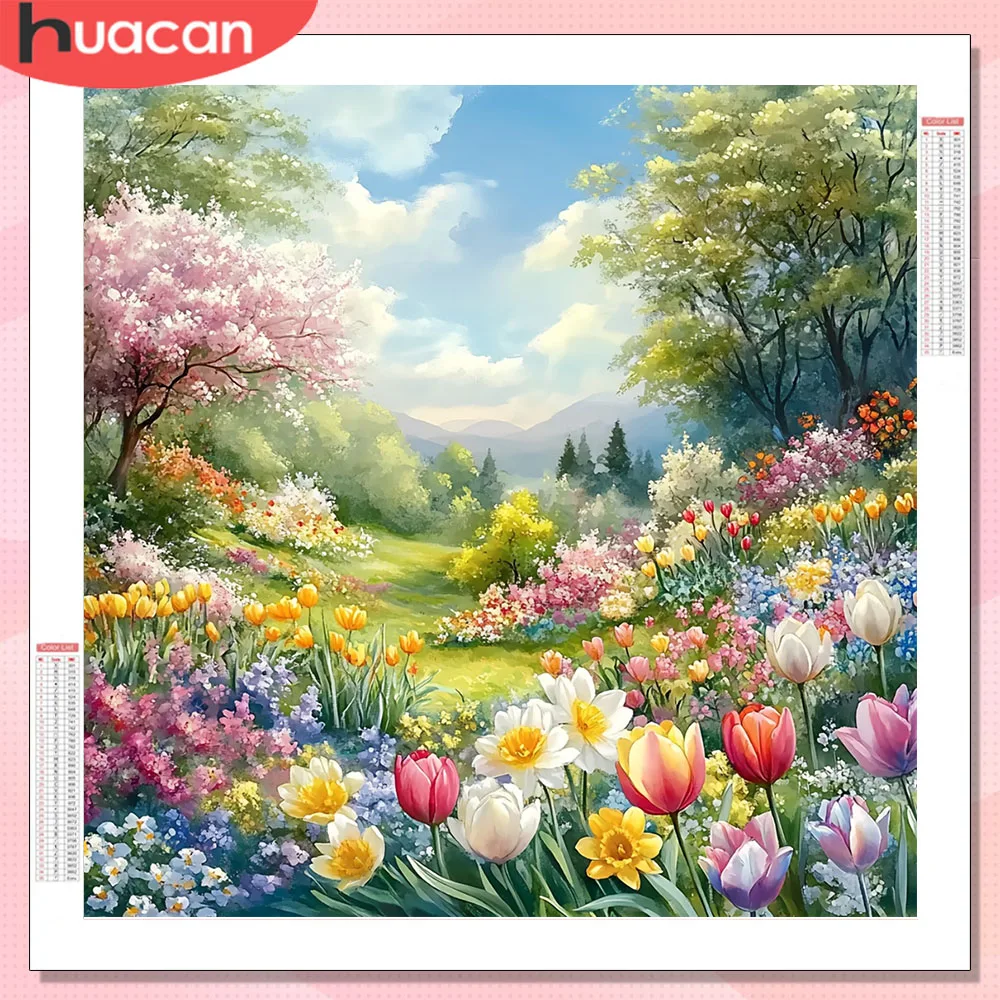 HUACAN Diamantmalerei Natur-Landschaft DIY Handarbeiten Komplettsets Diamant-Mosaik Feld Wald Blumen Heimdekoration