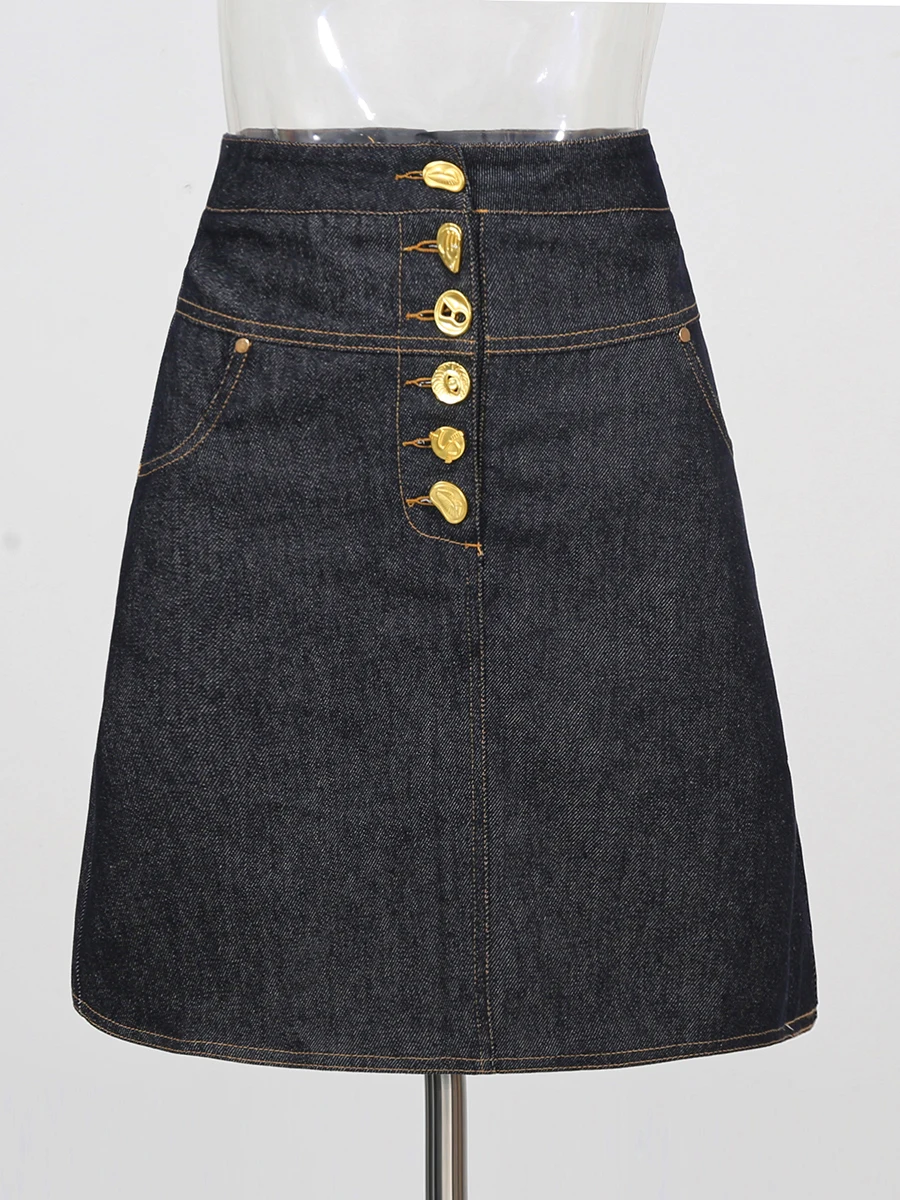 TWOTWINSTYLE Solid Spliced Button Slimming Skirt For Women High Waist Temperament Elegant Skirts Femle Fashion Style Clothes