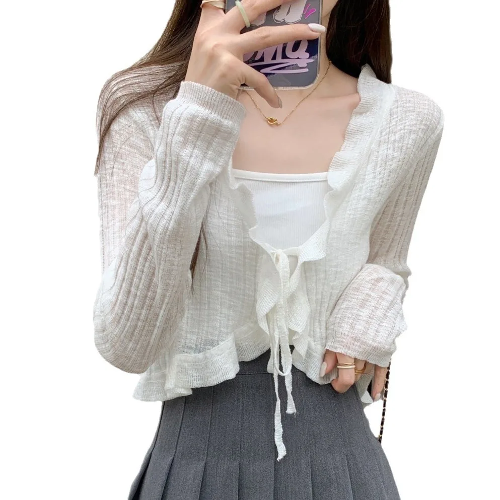 

Вязаная женская майка на тонких бретелях с защитой от солнца, летняя универсальная накидка-жилетка для кондиционированных помещений