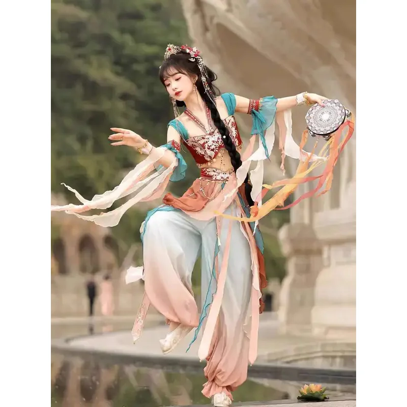 Han Elements Dunhuang The Western Regions Improve Embroidery Flower Chest Hand Sleeves Lantern Pants Cos Cosplay