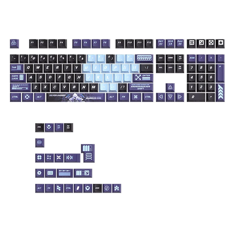 KUXM Silver-Haired Battle Princess Keycaps Sublimação de calor Original 125 teclas PBT Conjunto personalizado