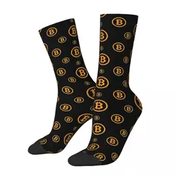 Hip hop vintage bitcoin logotipo padrão louco meias masculinas unissex bitcoin harajuku padrão impresso tripulação meias meninos presente