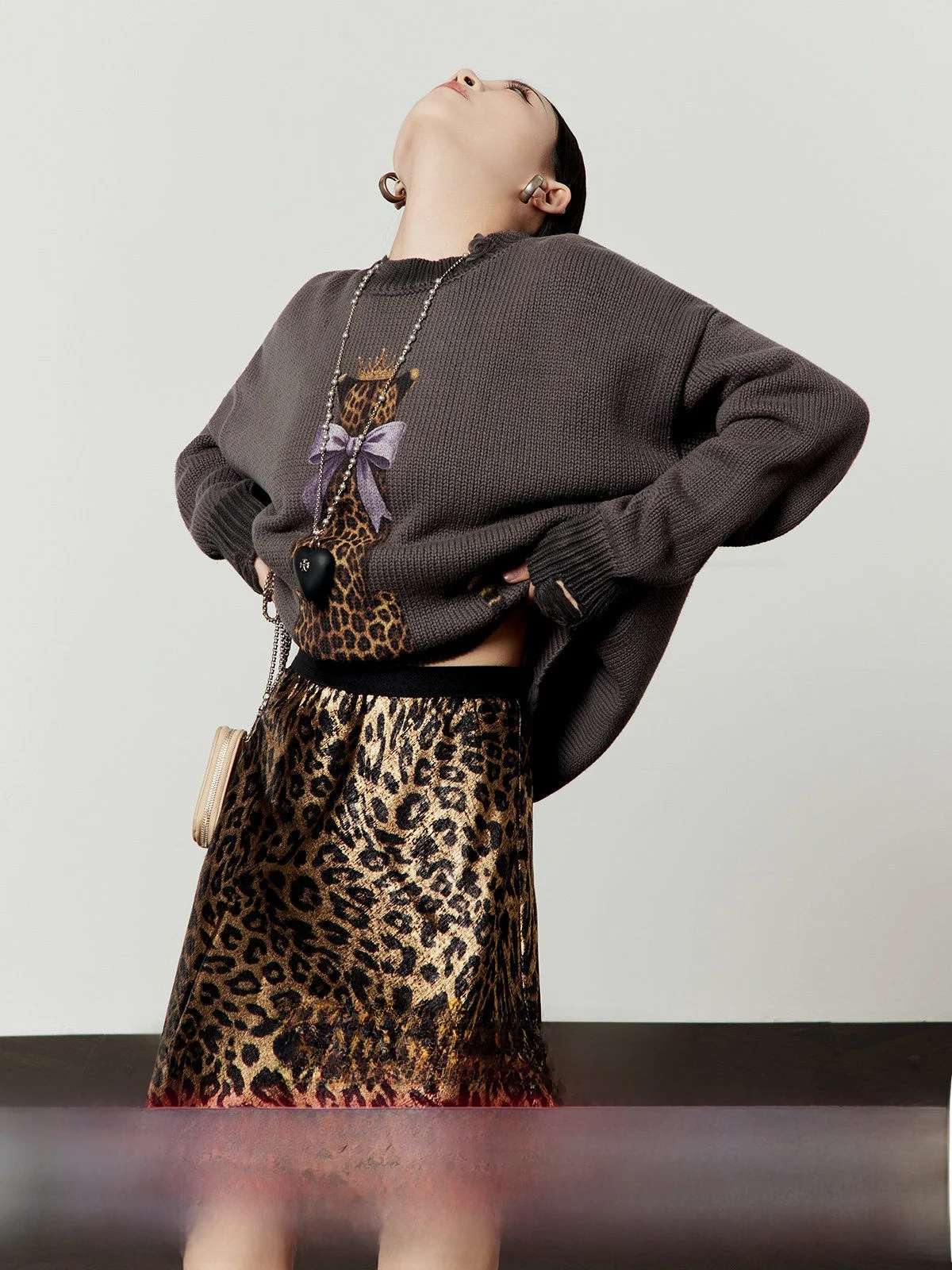 

Aesthetic Vintage Bla Knitted Sweater Women's Loose Fit Long Sve Crew Ne Pullover Hole Design Lav Leopard Winter ...