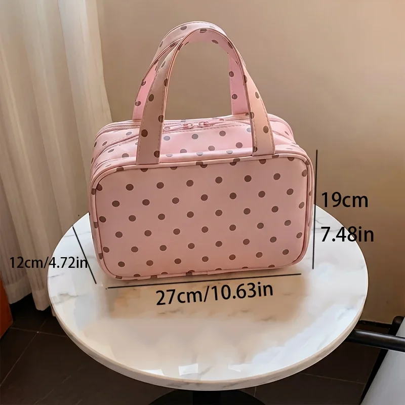 New Handheld Makeup Bag for Women Polka Dot Large Capacity 3-Layer Partition Travel Toiletry Organizer for Skincare Cosmetic Bag
