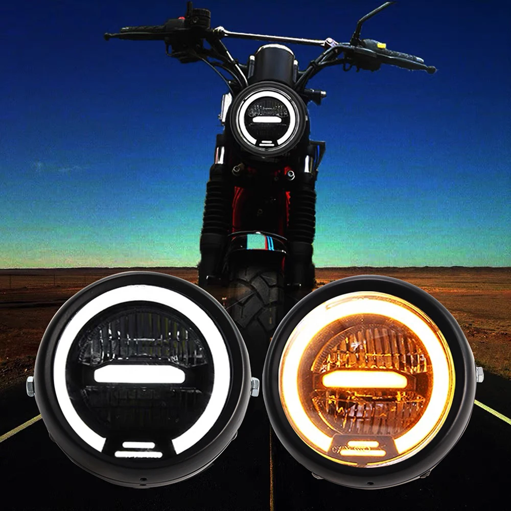 6.5'' Motorcycle LED Headlight Universal Round Head Light Headlamp for Harley Sportster Cafe Racer Honda Yamaha Suzuki Custom