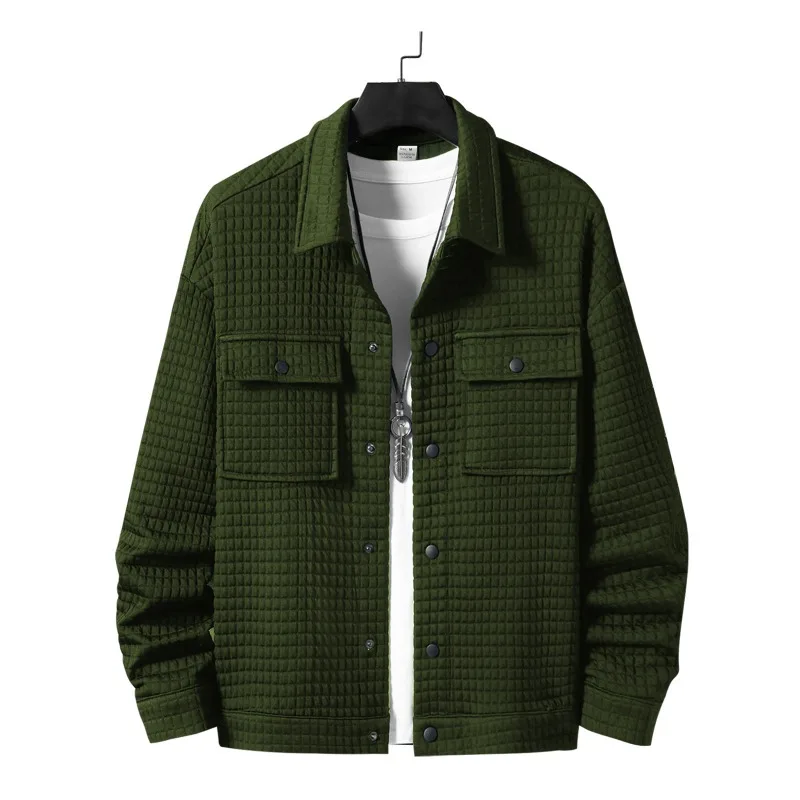 2025 New Amazon TEMU Popular Spring and Autumn Men's Casual Jacquard Small Checked Loose Jacket Shirt