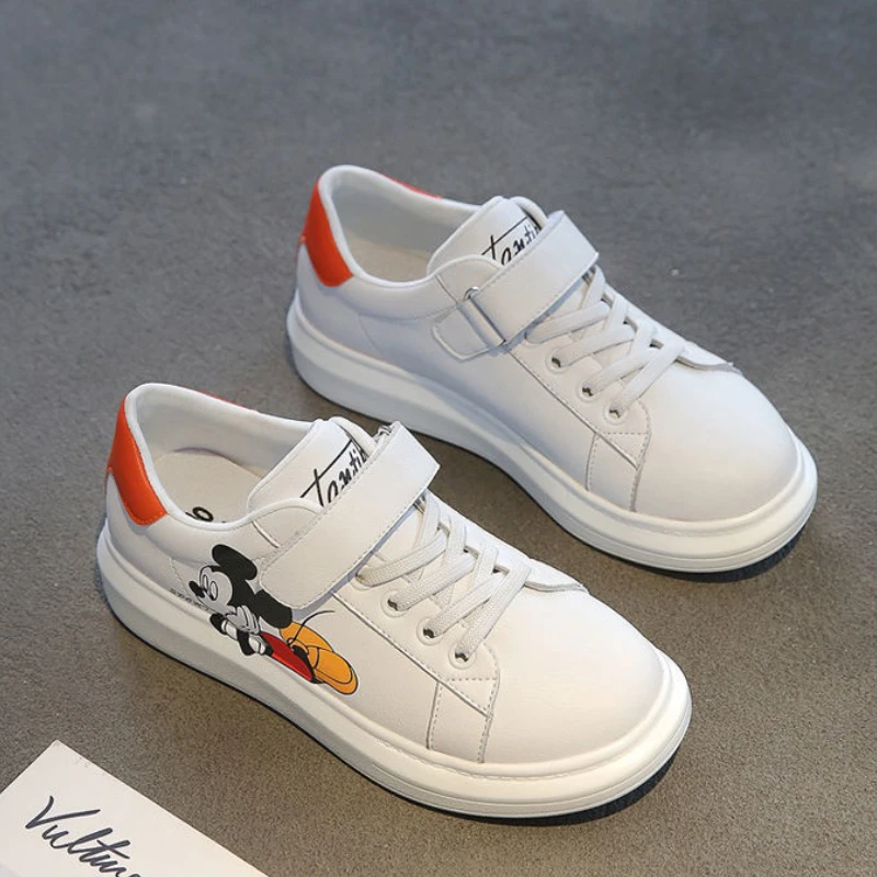 Disney Girls\' Casual Shoes Spring Leather Mickey Mouse Children\'s Fashion Shoes Children\'s Sports Shoes Flats Size 27-38