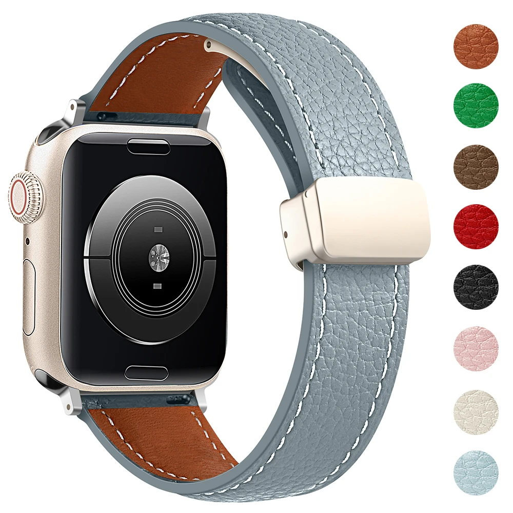 Leather Magnetic Buckle Strap for Apple Watch Ultra Band 8 45mm 41mm 49mm Leather Band for iWatch 7 6 5 38mm 41mm 40mm