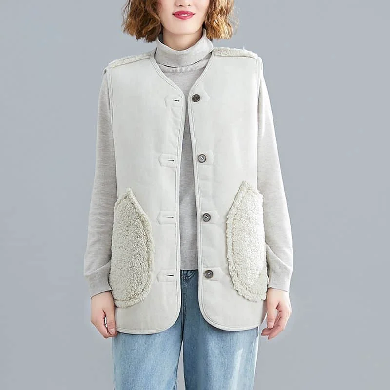 

Fleece Waistcoats for Women Mid Length Plush O-neck Vests Casual Sleeveless Cardigans Oversized Winter Jackets Loose Women Tops